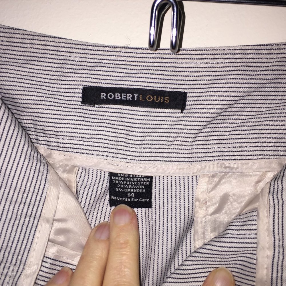 Robert Louis Dress slacks sz 14 beige w black pinstripes - Picture 6 of 7